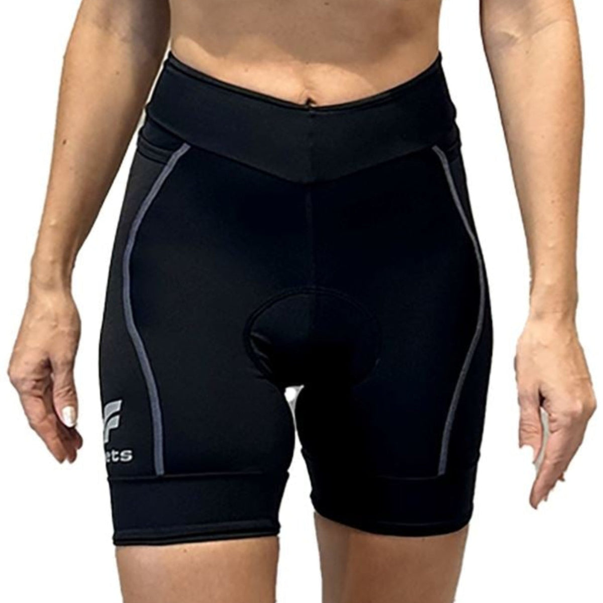 Bermuda NOVA CYCLETECH Preta/ESTANHO | Feminina Bermuda Ciclismo Basic Compressão Feminina Parte de Baixo FLETS