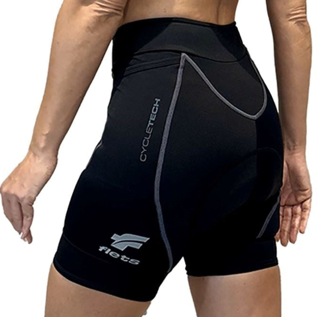 Bermuda NOVA CYCLETECH Preta/ESTANHO | Feminina Bermuda Ciclismo Basic Compressão Feminina Parte de Baixo FLETS