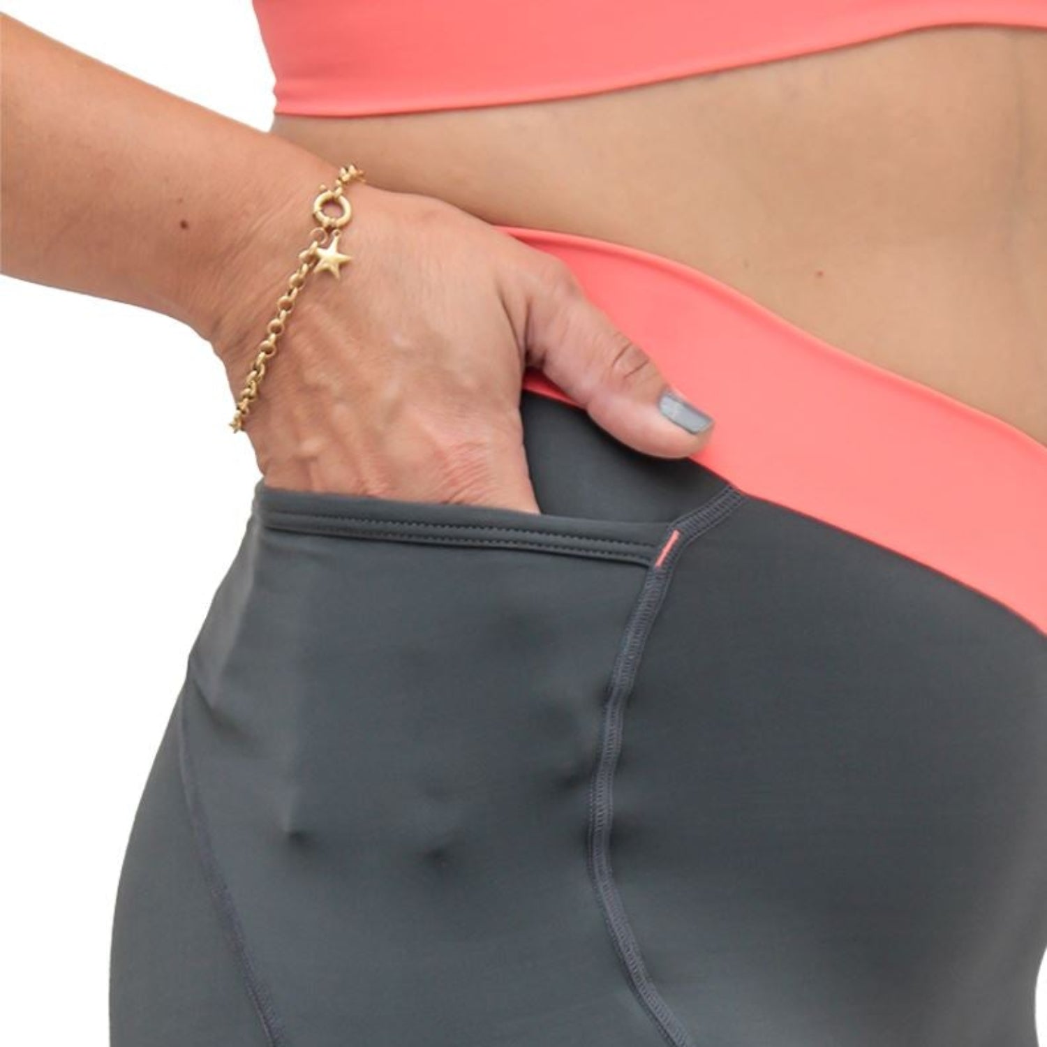 Bermuda Run BIA | Estanho detalhe Salmão Bermuda Corrida Feminina Compressão Parte de Baixo FLETS