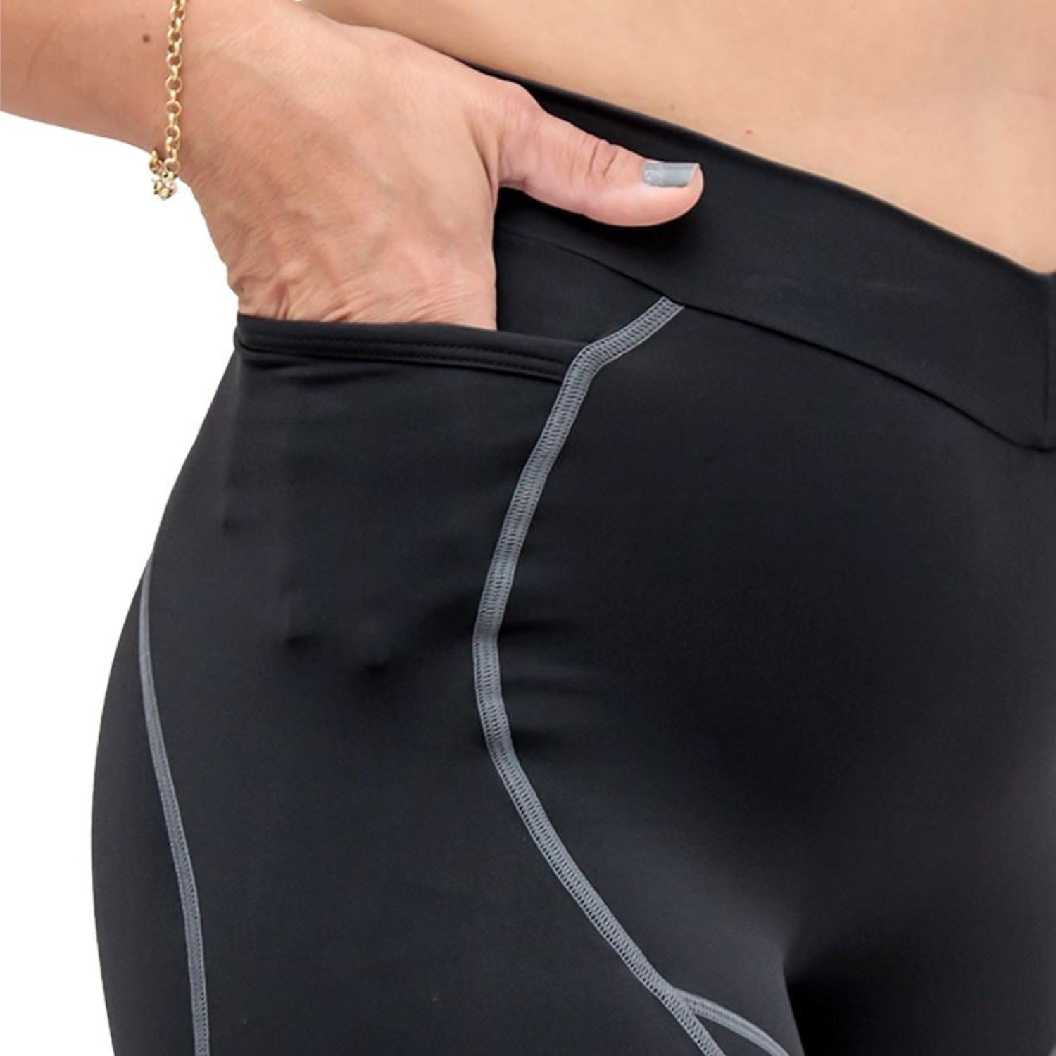 Bermuda Run BIA | Preta Costura Estanho Bermuda Corrida Feminina Compressão Parte de Baixo FLETS