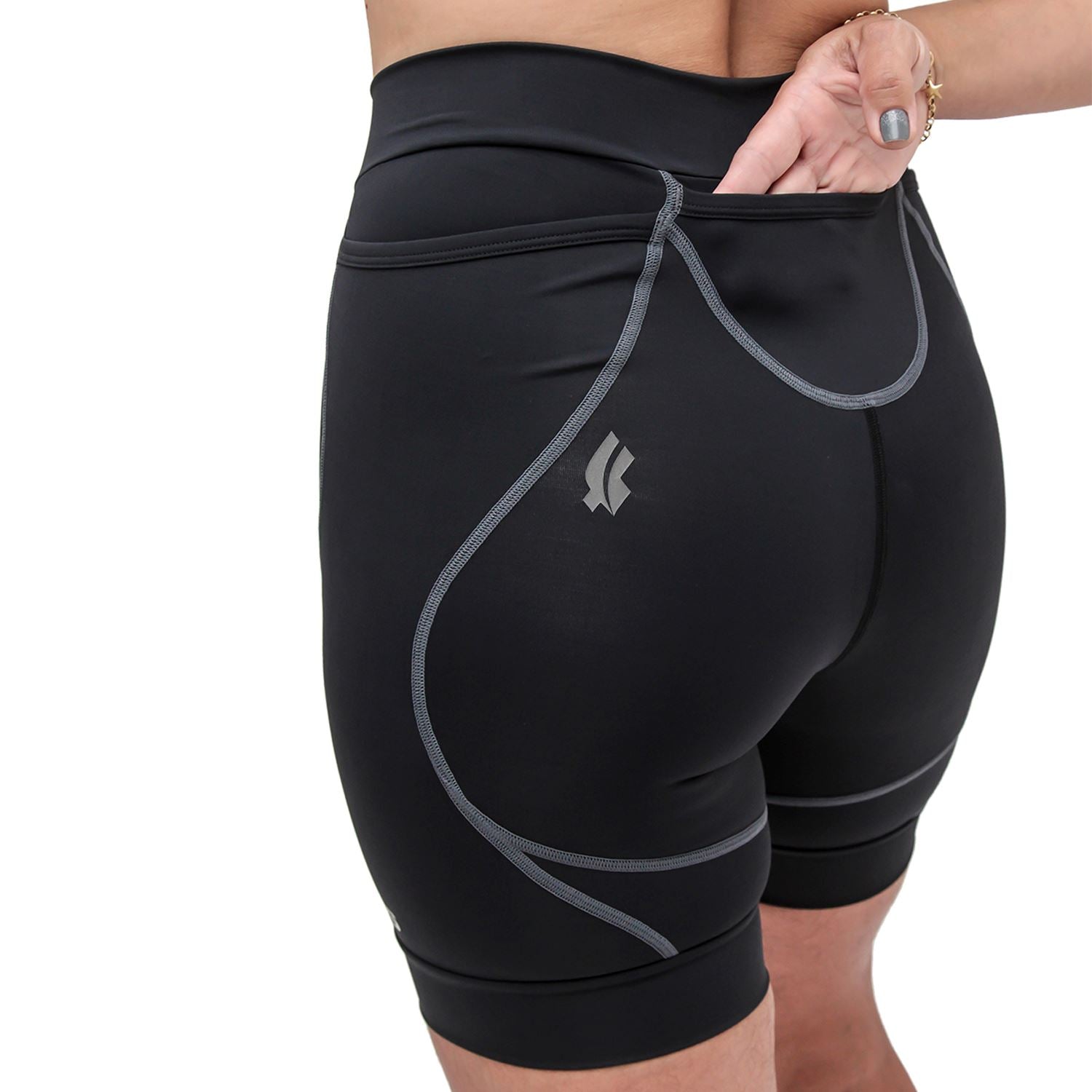 Bermuda Run BIA | Preta Costura Estanho Bermuda Corrida Feminina Compressão Parte de Baixo FLETS