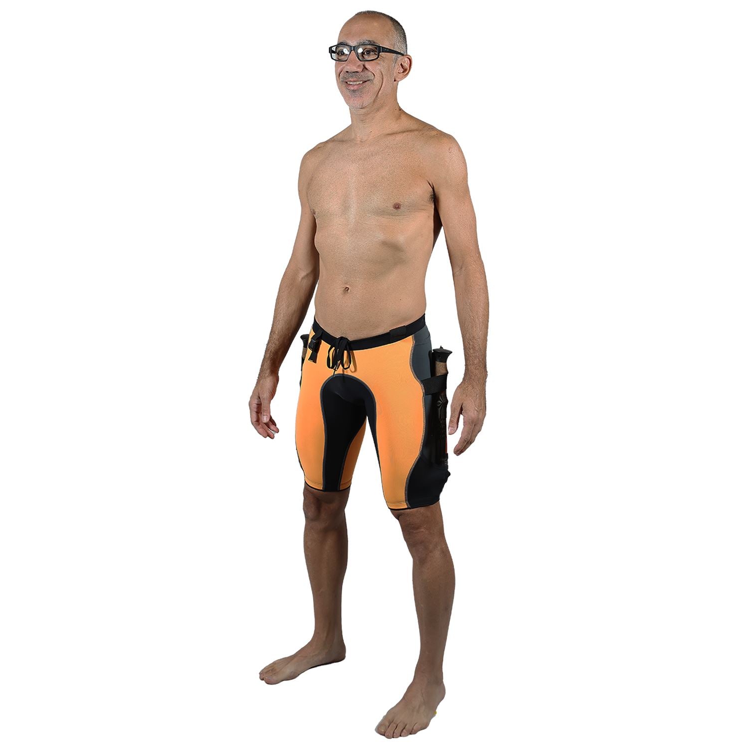 Bermuda TRAIL RUNNING Laranja/Preta/Estanho - Masculina Bermuda Corrida Masculina Compressão Parte de Baixo FLETS