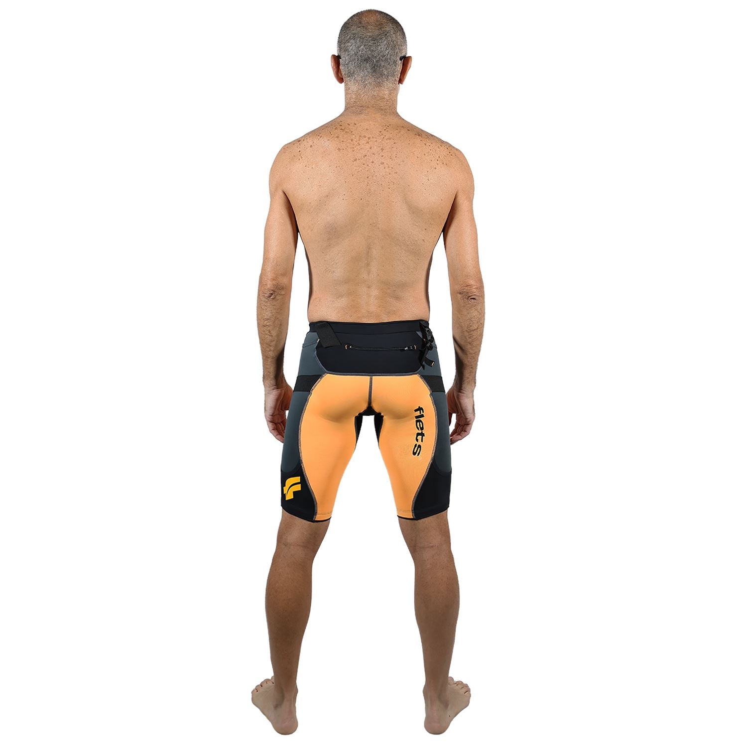 Bermuda TRAIL RUNNING Laranja/Preta/Estanho - Masculina Bermuda Corrida Masculina Compressão Parte de Baixo FLETS