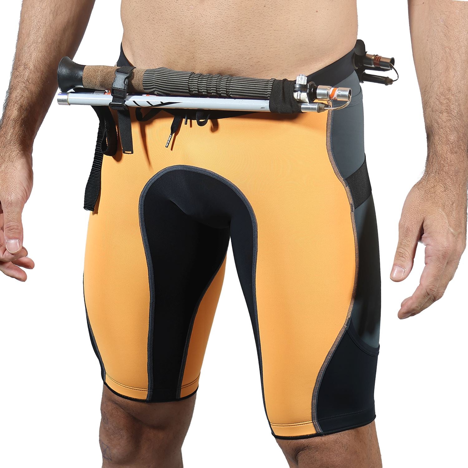 Bermuda TRAIL RUNNING Laranja/Preta/Estanho - Masculina Bermuda Corrida Masculina Compressão Parte de Baixo FLETS