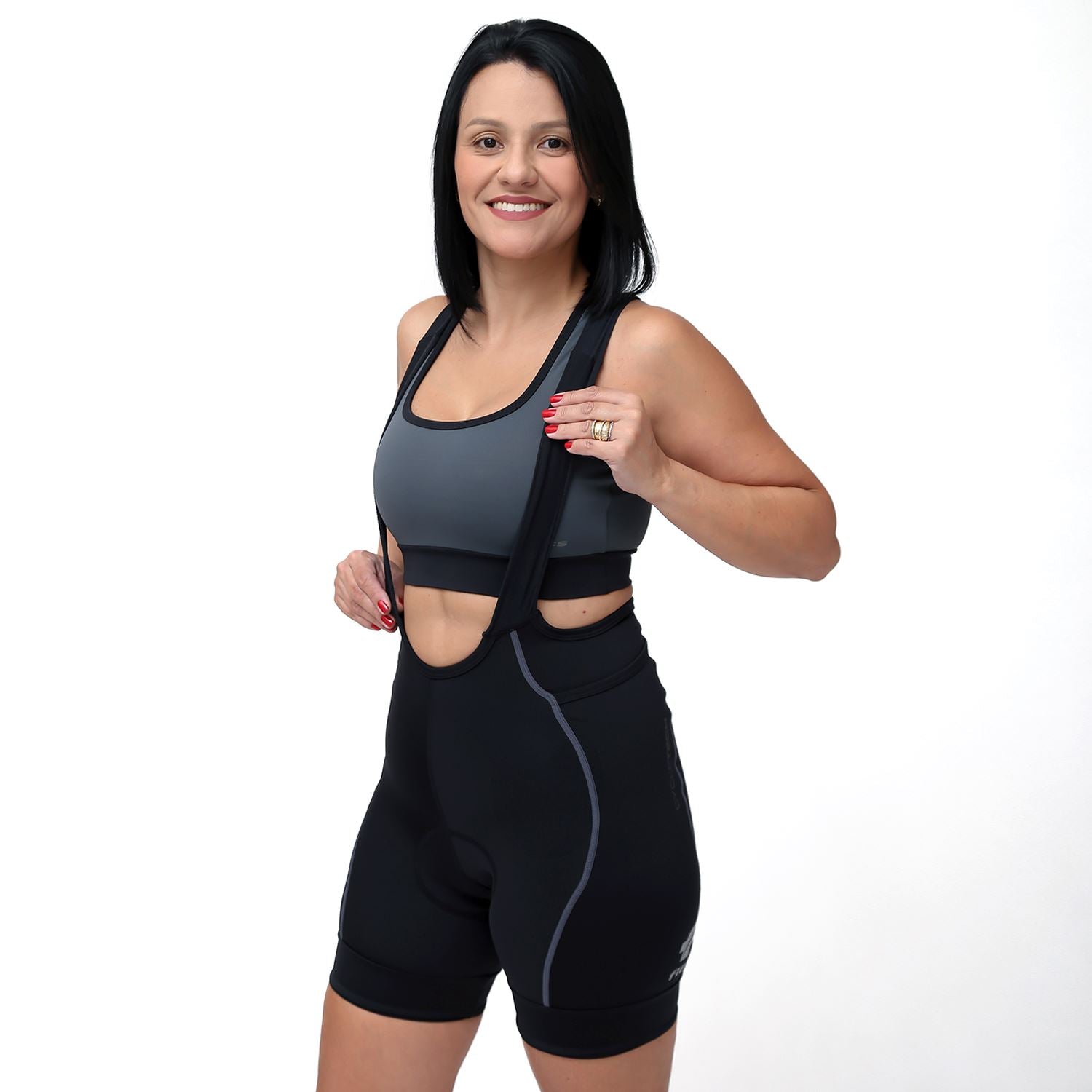 Bretelle NOVA CYCLETECH - Preto c/ ESTANHO l FEM Bretelle Ciclismo Feminino Compressão FLETS