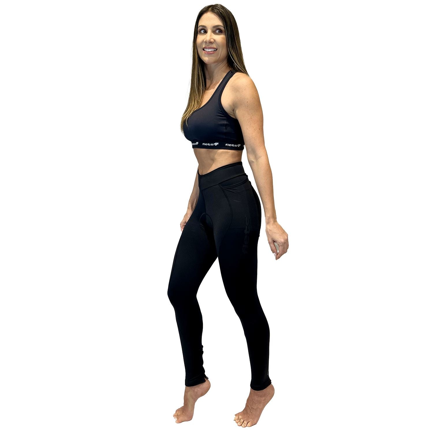 Calça NOVA CYCLETECH AllBlack | Feminina Calça Ciclismo Feminina Compressão Parte de Baixo FLETS