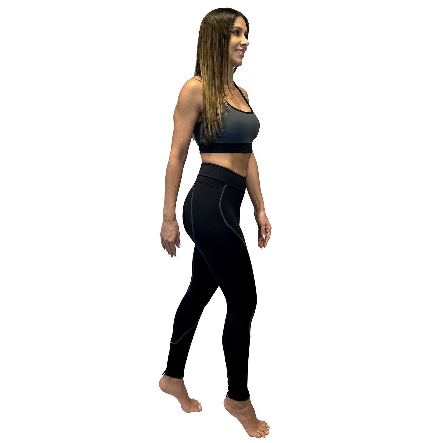 Calça NOVA CYCLETECH Preta/ESTANHO | Feminina Calça Ciclismo Feminina Compressão Parte de Baixo FLETS