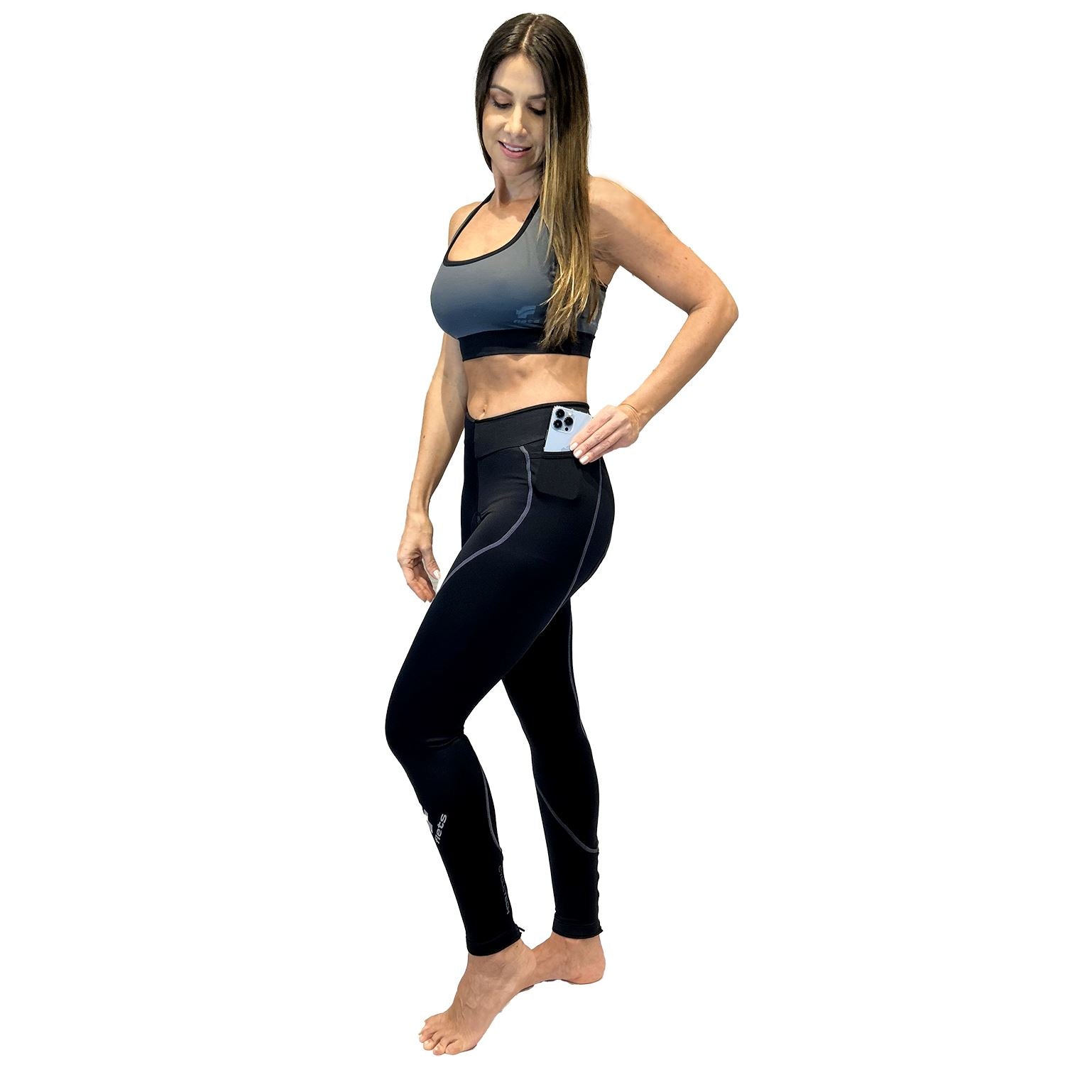 Calça NOVA CYCLETECH Preta/ESTANHO | Feminina Calça Ciclismo Feminina Compressão Parte de Baixo FLETS