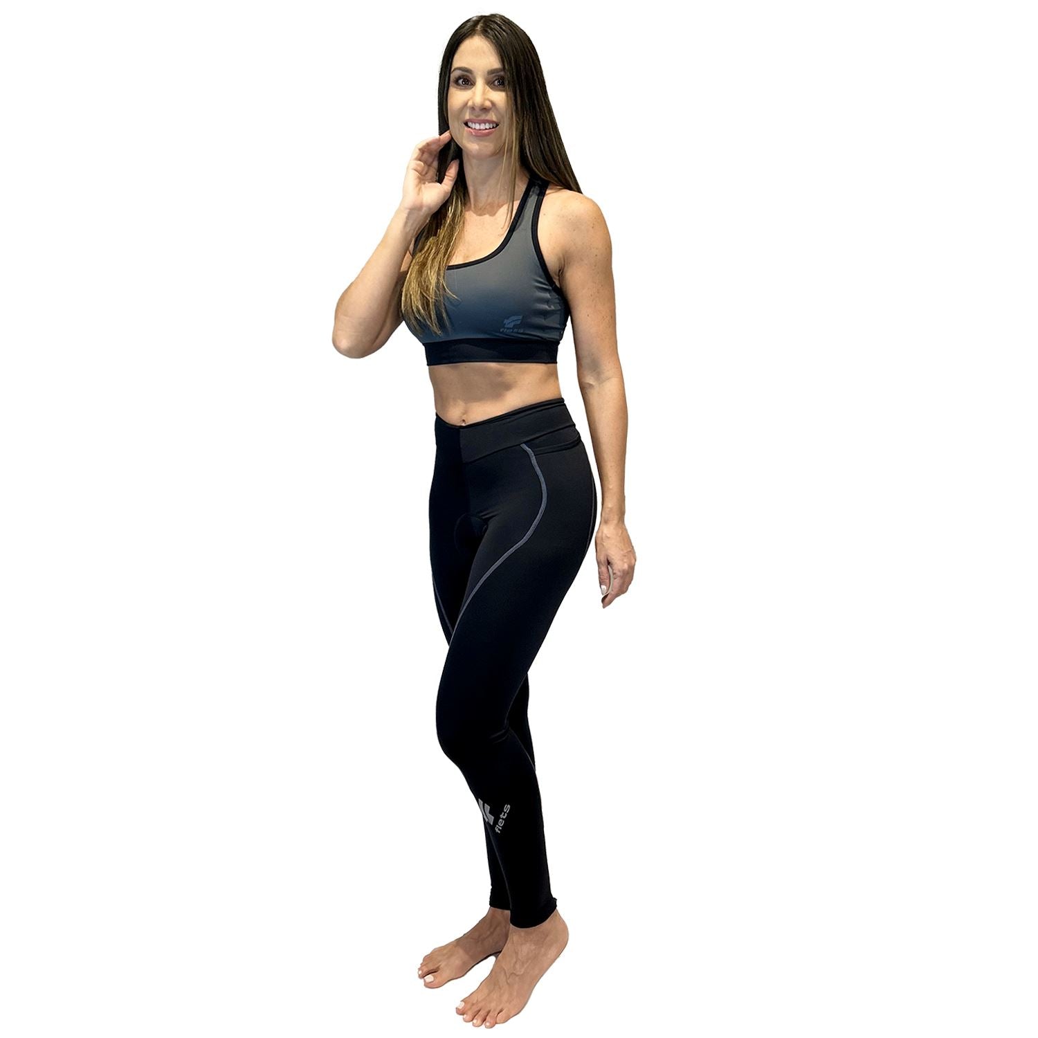 Calça NOVA CYCLETECH Preta/ESTANHO | Feminina Calça Ciclismo Feminina Compressão Parte de Baixo FLETS