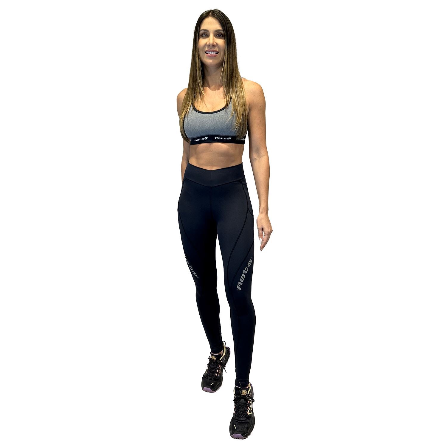 Calça Running de Compressão Fem l Preta Calça Corrida Feminina Compressão Parte de Baixo Flets