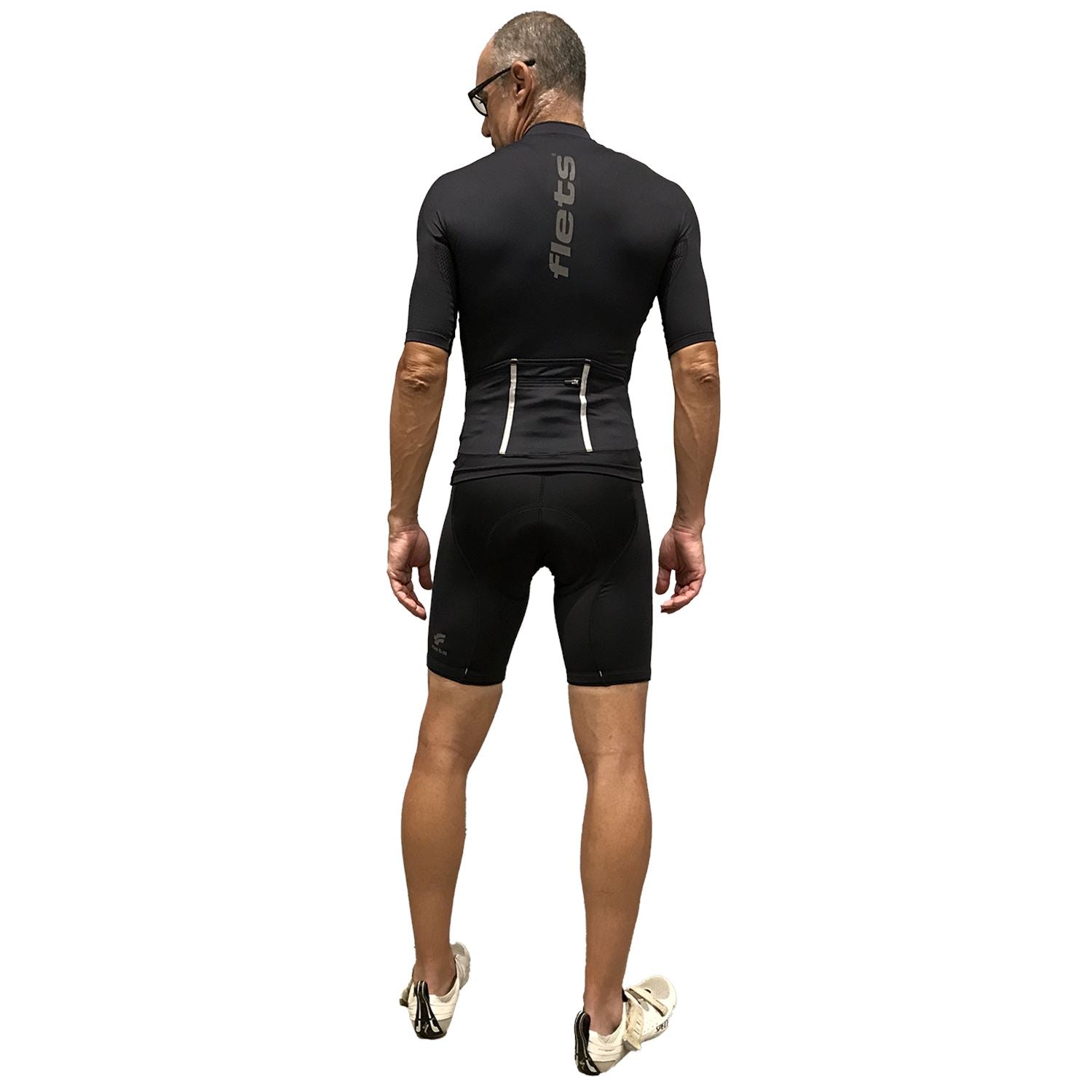 Jersey Manga Curta NOVA CYCLETECH | Preto Camisa Ciclismo Masculina Parte de Cima FLETS