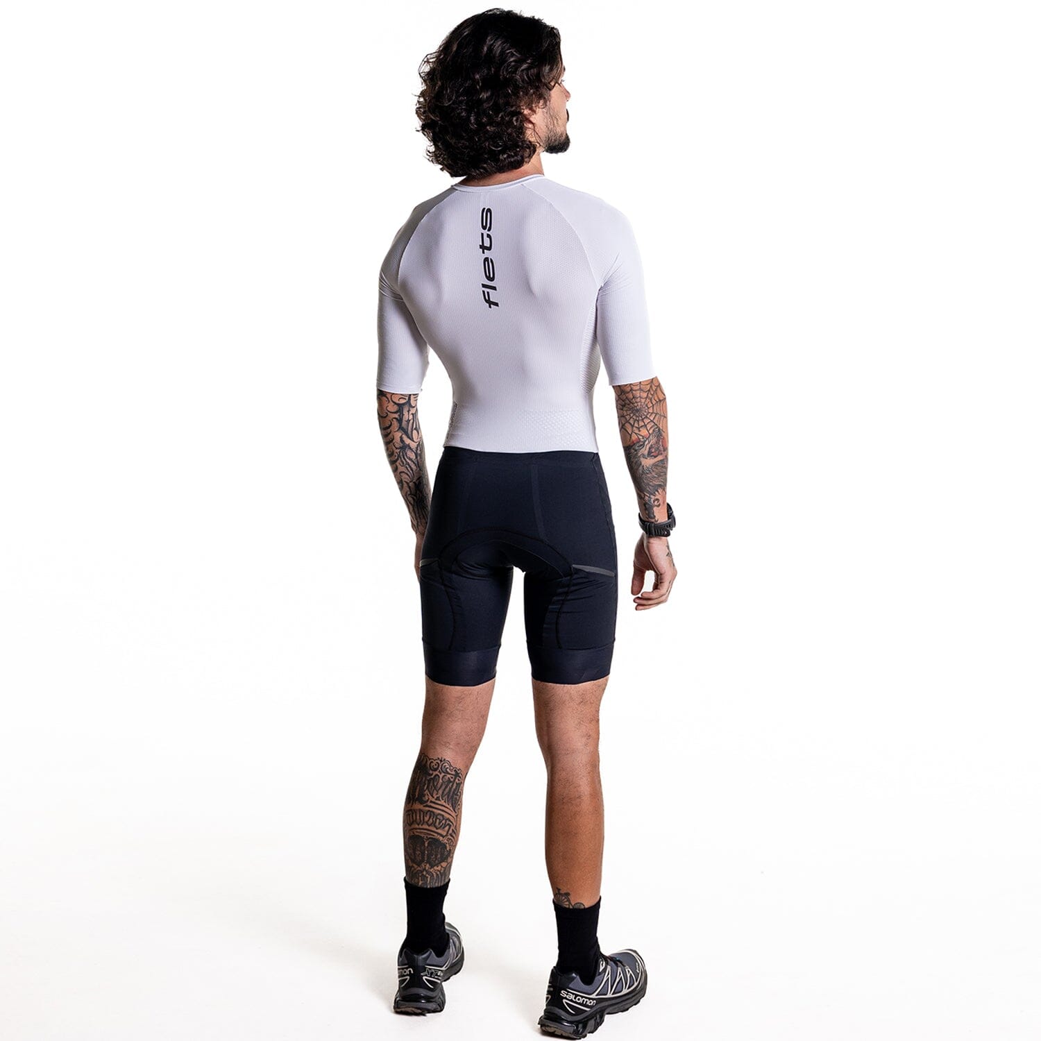 Macaquinho Triathlon com Manga VUKA Masc Branco Macaquinho Triathlon com manga Masculino Compressão Corpo Inteiro FLETS