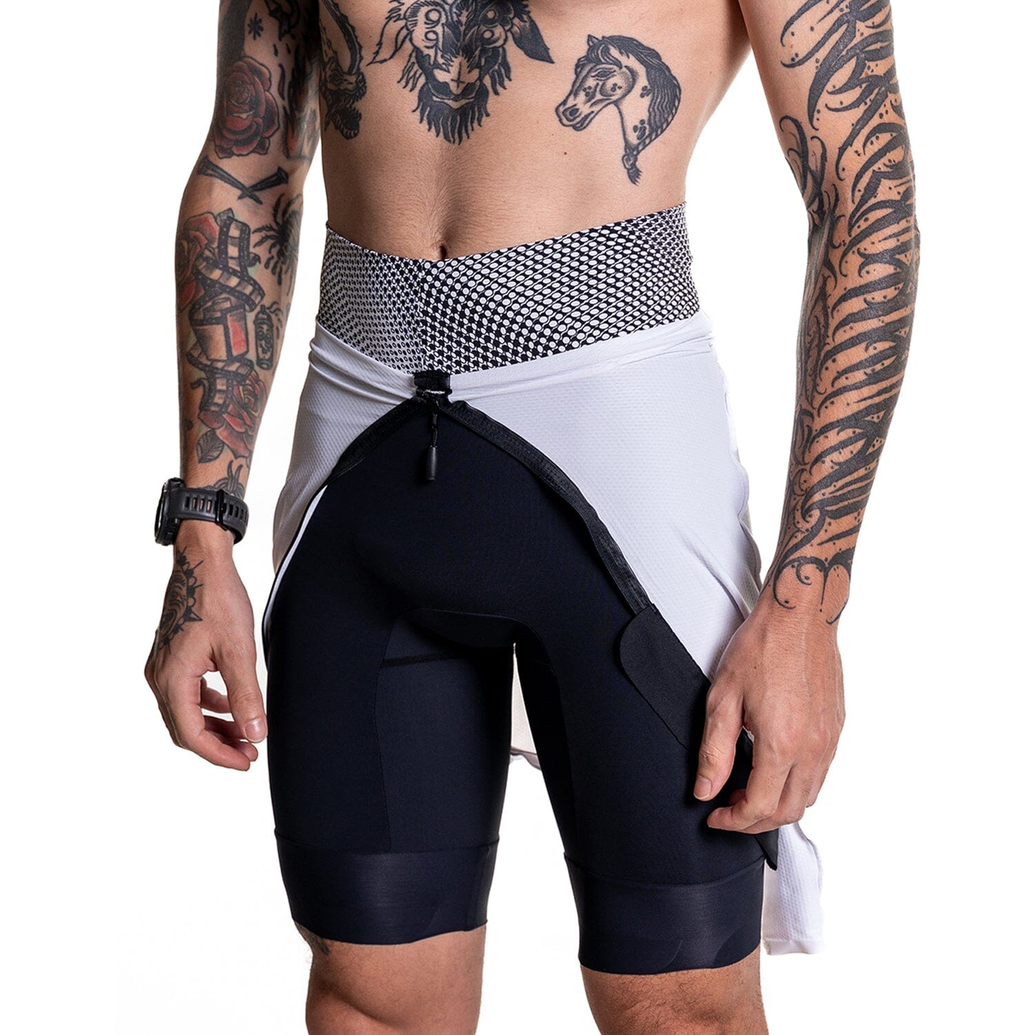 Macaquinho Triathlon com Manga VUKA Masc Branco Macaquinho Triathlon com manga Masculino Compressão Corpo Inteiro FLETS