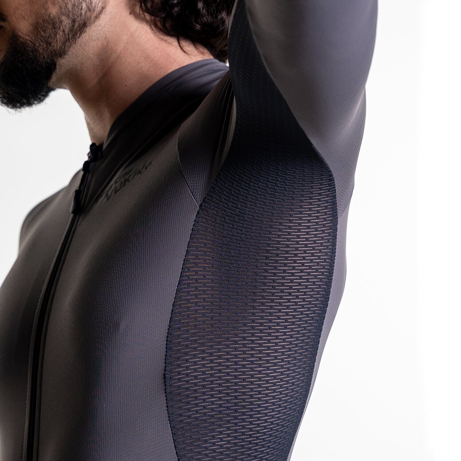 Macaquinho Triathlon com Manga VUKA Masc Estanho Macaquinho Triathlon com manga Masculino Compressão Corpo Inteiro FLETS