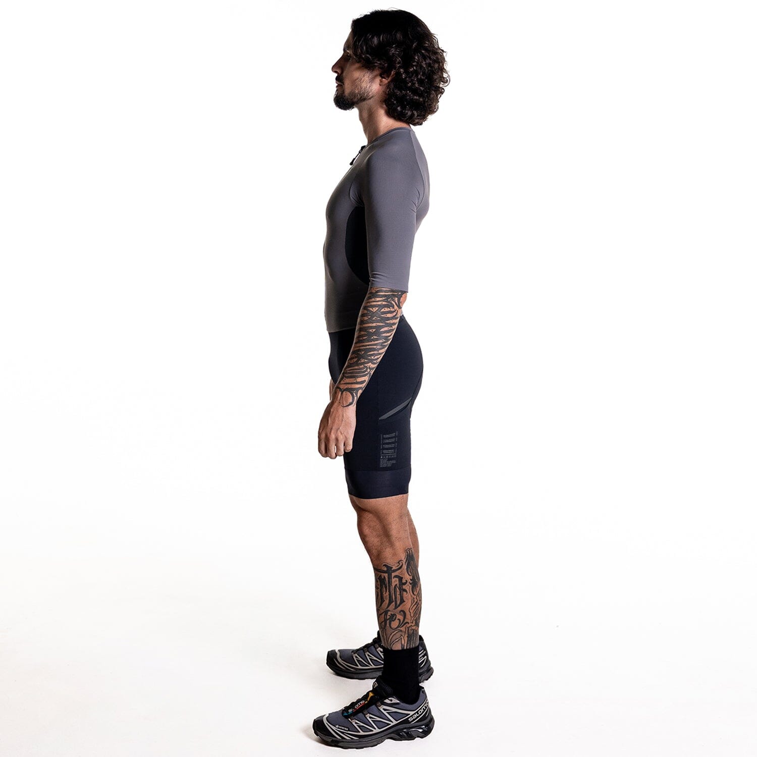 Macaquinho Triathlon com Manga VUKA Masc Estanho Macaquinho Triathlon com manga Masculino Compressão Corpo Inteiro FLETS