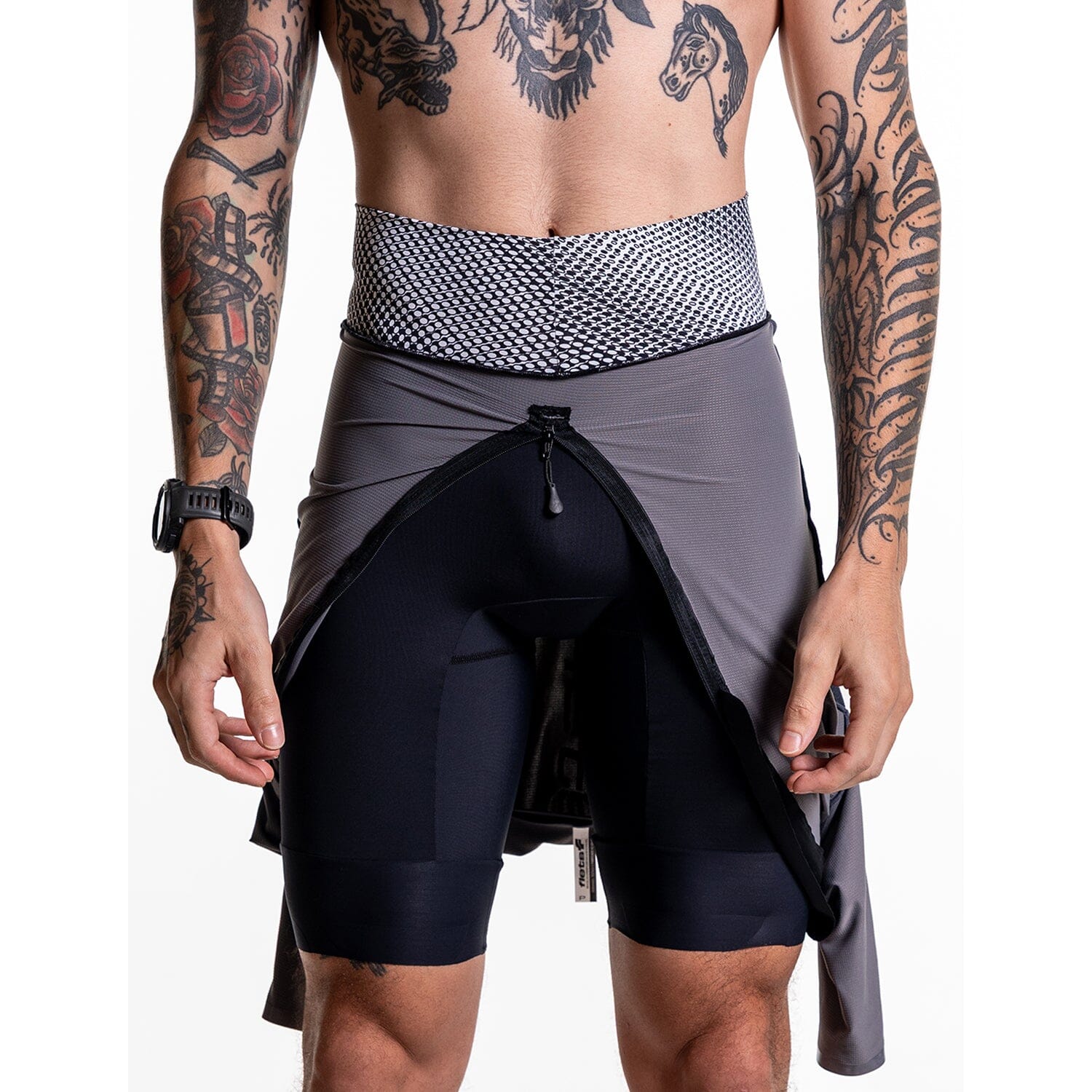 Macaquinho Triathlon com Manga VUKA Masc Estanho Macaquinho Triathlon com manga Masculino Compressão Corpo Inteiro FLETS