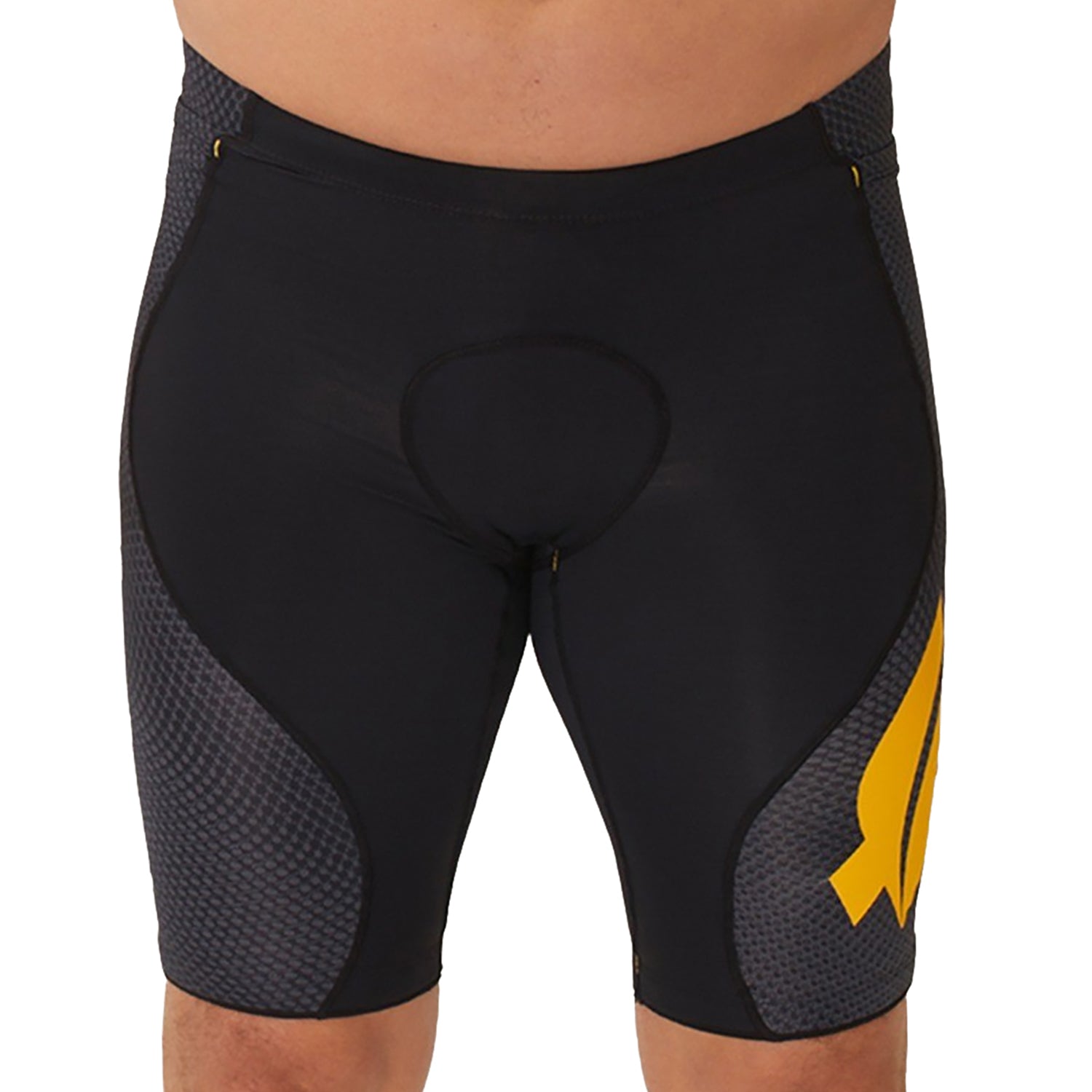 Bermuda TRIATHLON - Preta c/ Lateral FFE l logo F AMARELO l Masc Bermuda Triathlon Masculina Compressão Parte de Baixo Flets