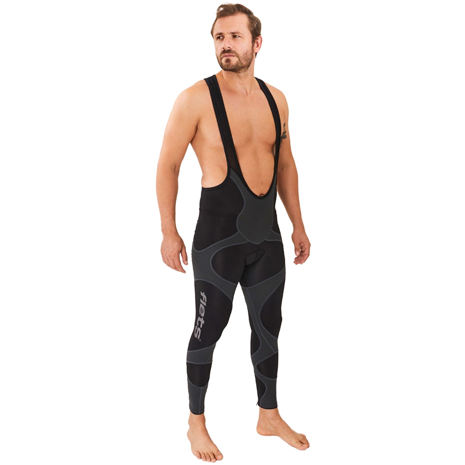 Calça Bretelle X3X COMPRESSION ULTRA - Preto e Estanho Calça Bretelle Ciclismo Masculina Compressão Corpo Inteiro Flets