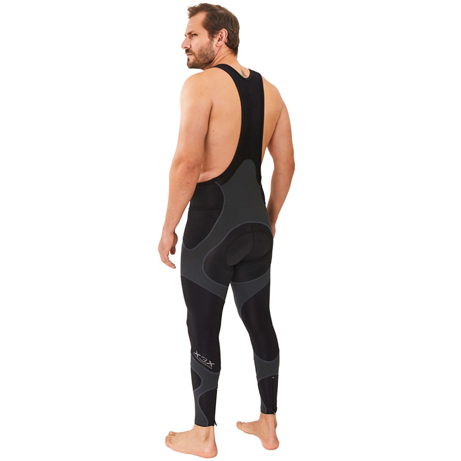 Calça Bretelle X3X COMPRESSION ULTRA - Preto e Estanho Calça Bretelle Ciclismo Masculina Compressão Corpo Inteiro Flets