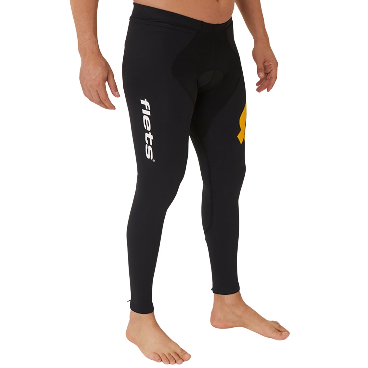 Calça Ciclismo Basic - Preto c/ F AMARELO l Masc Calça Ciclismo Masculina Compressão Parte de Baixo Flets