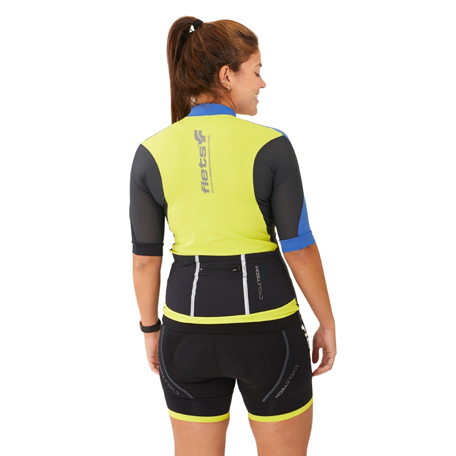 CAMISA CICLISMO MANGA CURTA COM RECORTE FEMININA Camisa Ciclismo Feminina Parte de Cima Flets