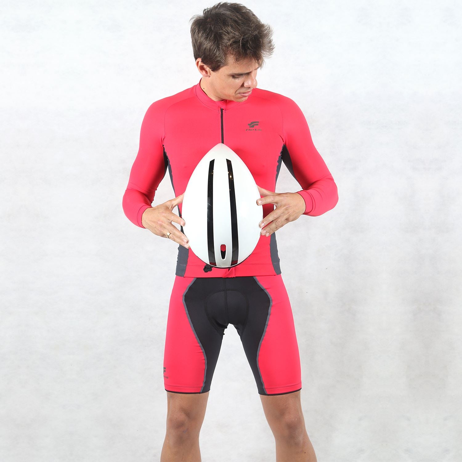 Jersey Manga Longa Masculina | Vermelha c/ Estanho Camisa Ciclismo Masculina Parte de Cima FLETS