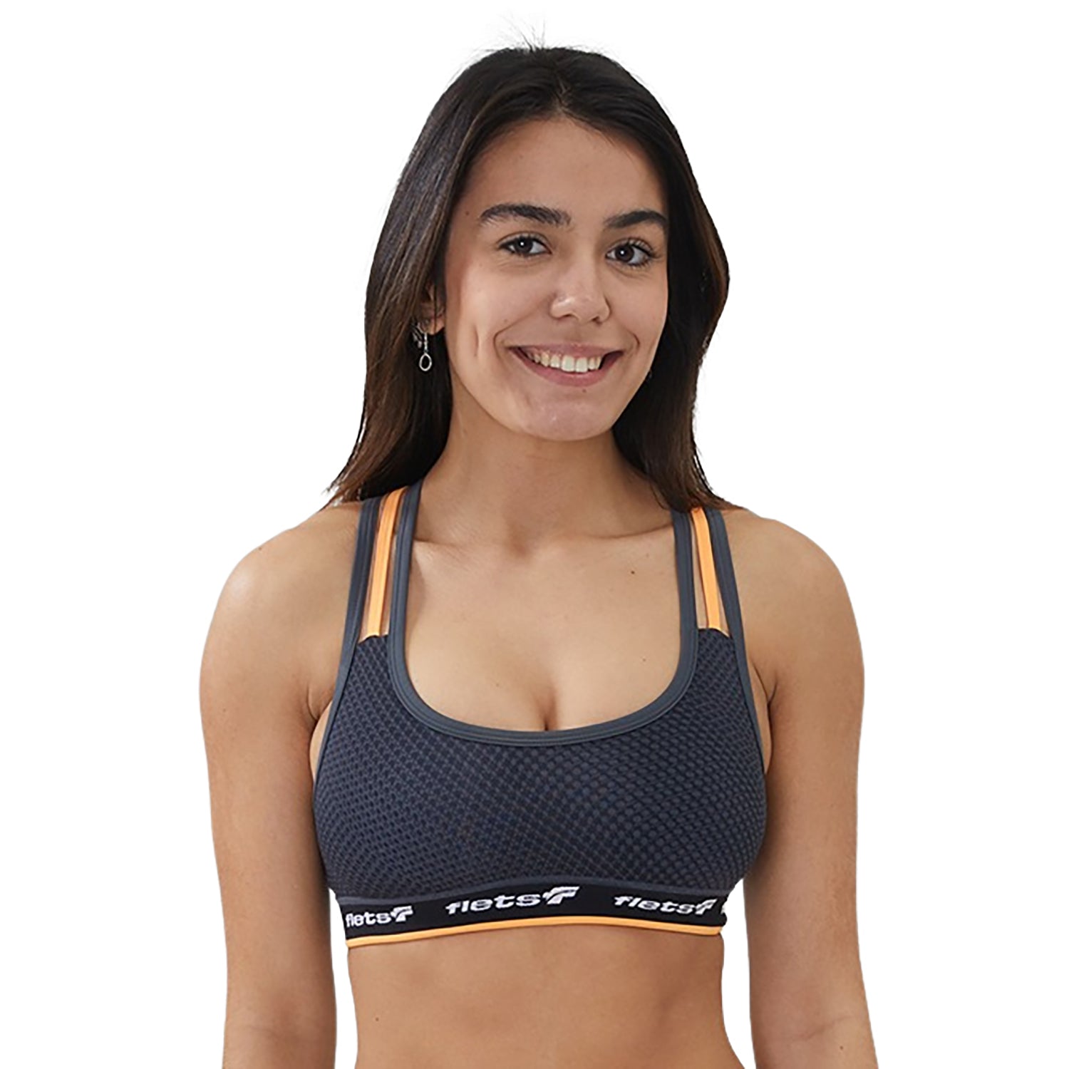 Top Alça Tripla - FFE c/detalhe LARANJA l Fem Top Alça Tripla Feminino Compressão Parte de Cima Flets