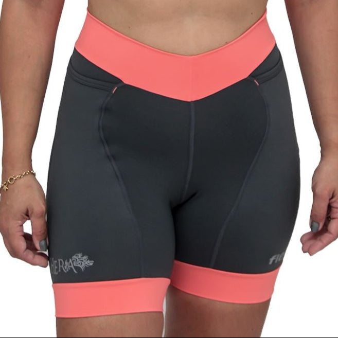 Bermuda Run HERA | Estanho detalhe Salmão Bermuda Corrida Feminina Compressão Parte de Baixo FLETS 