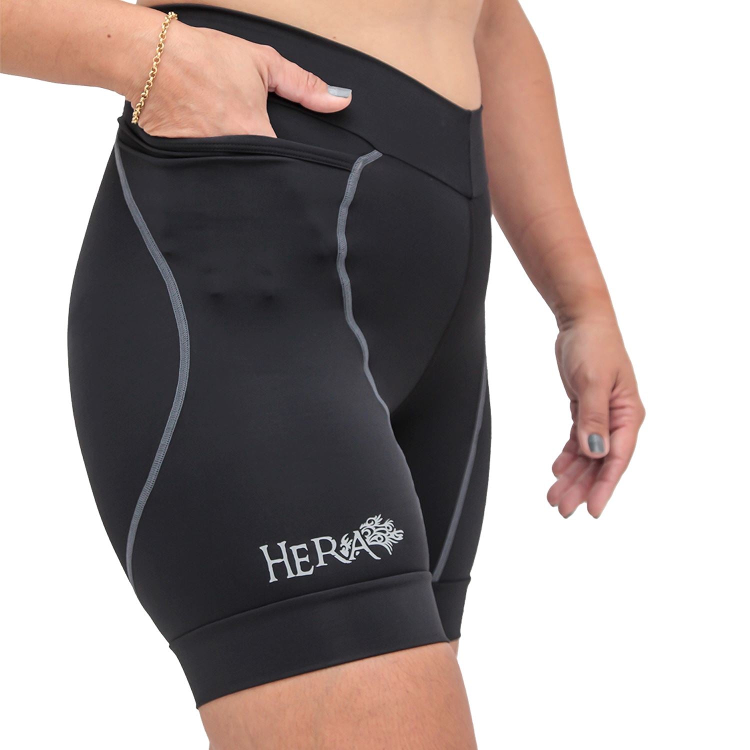 Bermuda Run HERA | Preta costura Estanho Bermuda Corrida Feminina Compressão Parte de Baixo FLETS 
