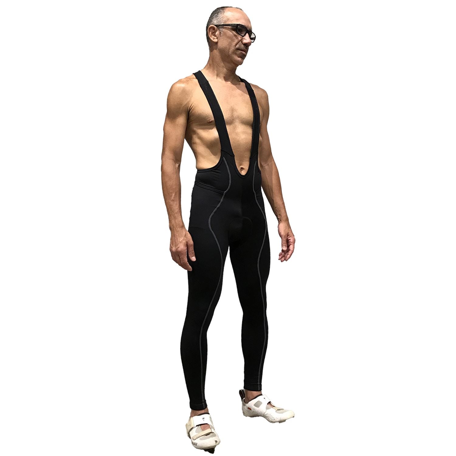 Calça Bretelle NOVA CYCLETECH - Preto c/ ESTANHO l Masc Calça Bretelle Ciclismo Masculina Compressão Corpo Inteiro FLETS 