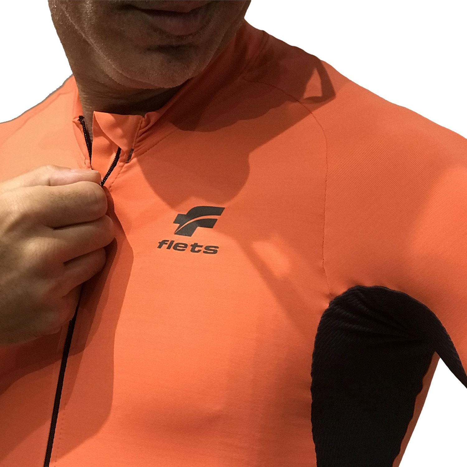 Jersey Manga Curta NOVA CYCLETECH | Salmão Camisa Ciclismo Masculina Parte de Cima FLETS 