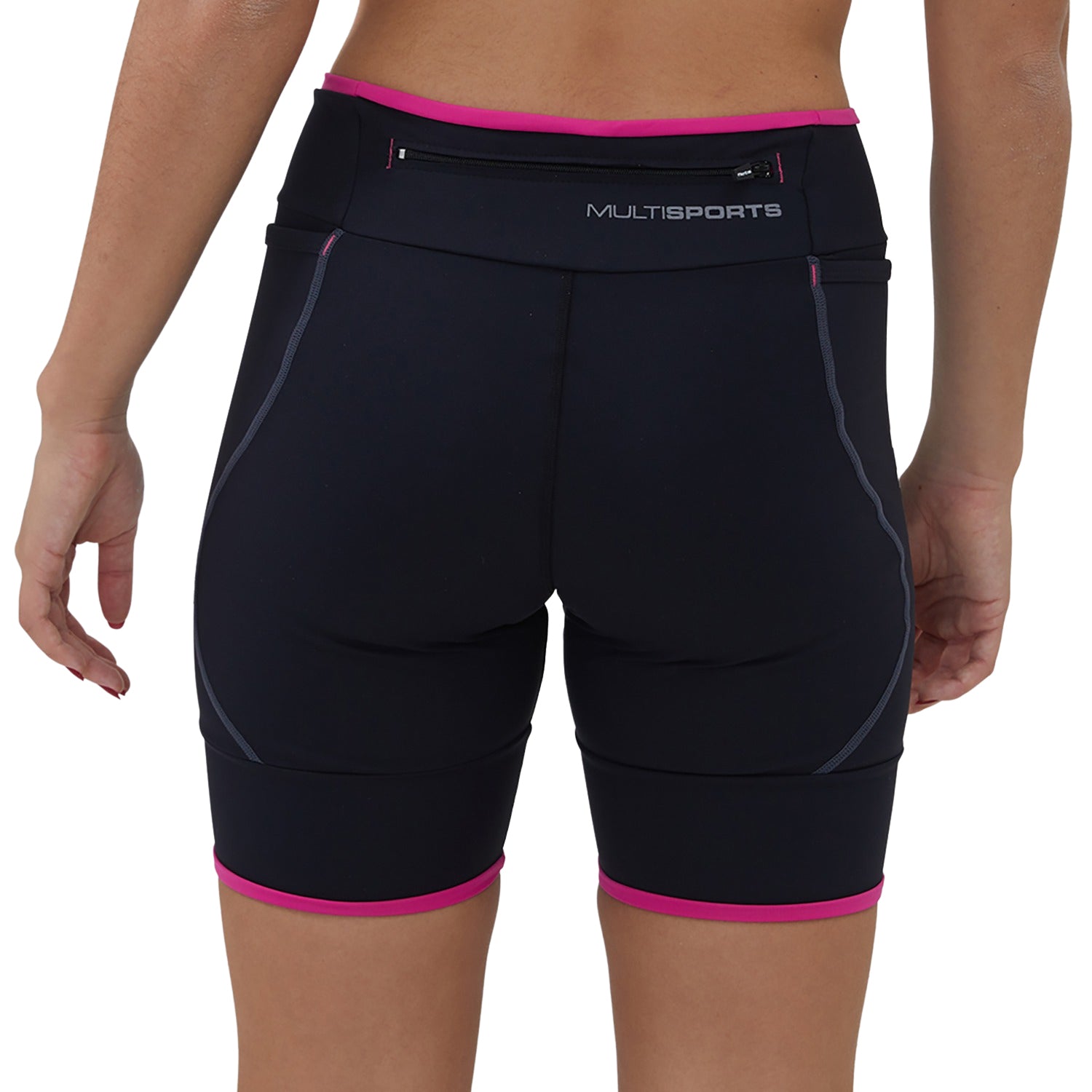 BERMUDA MULTISPORT RUN BOLSO PRETA COM ROSA FEMININA Bermuda Corrida Feminina Compressão Parte de Baixo Flets 