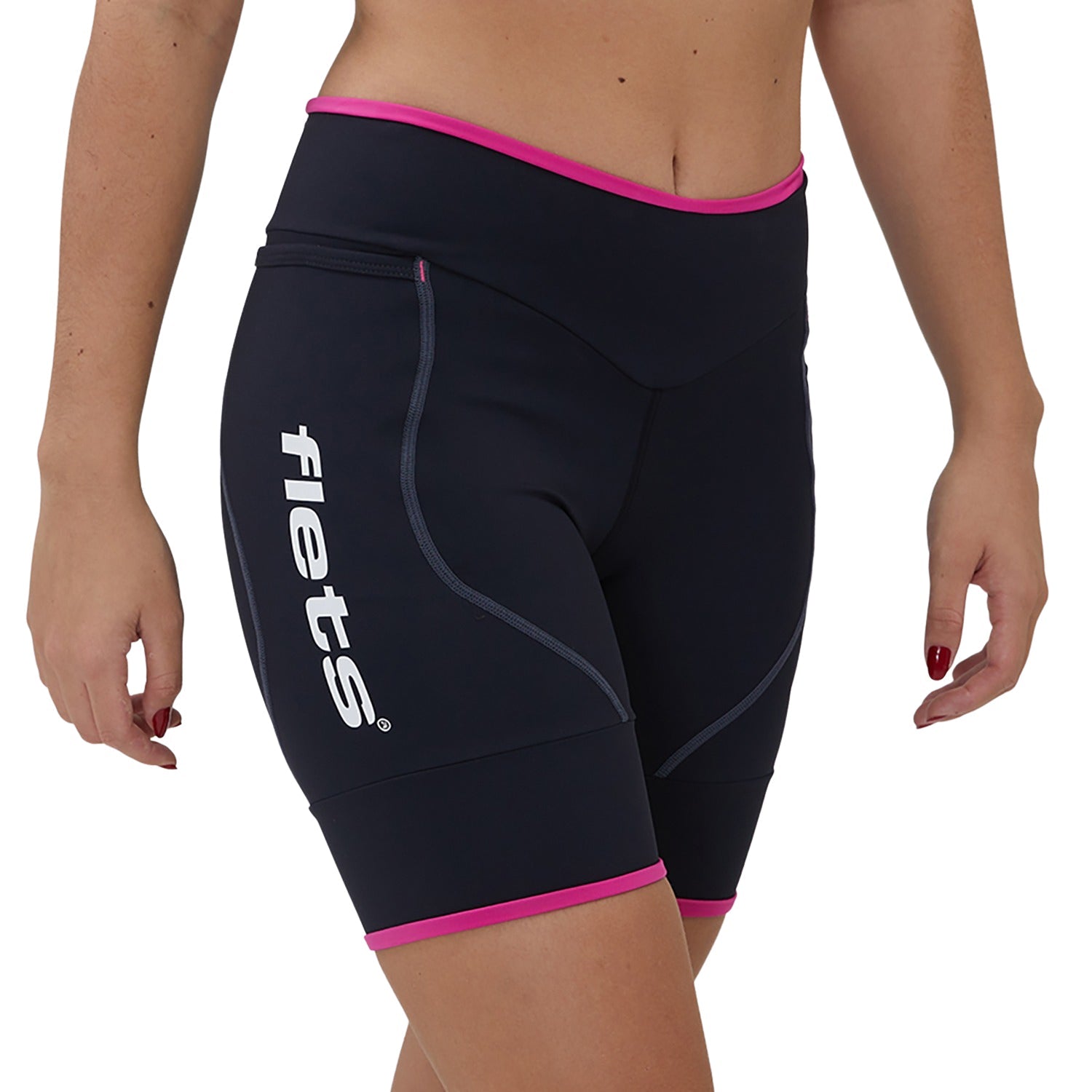 BERMUDA MULTISPORT RUN BOLSO PRETA COM ROSA FEMININA Bermuda Corrida Feminina Compressão Parte de Baixo Flets 
