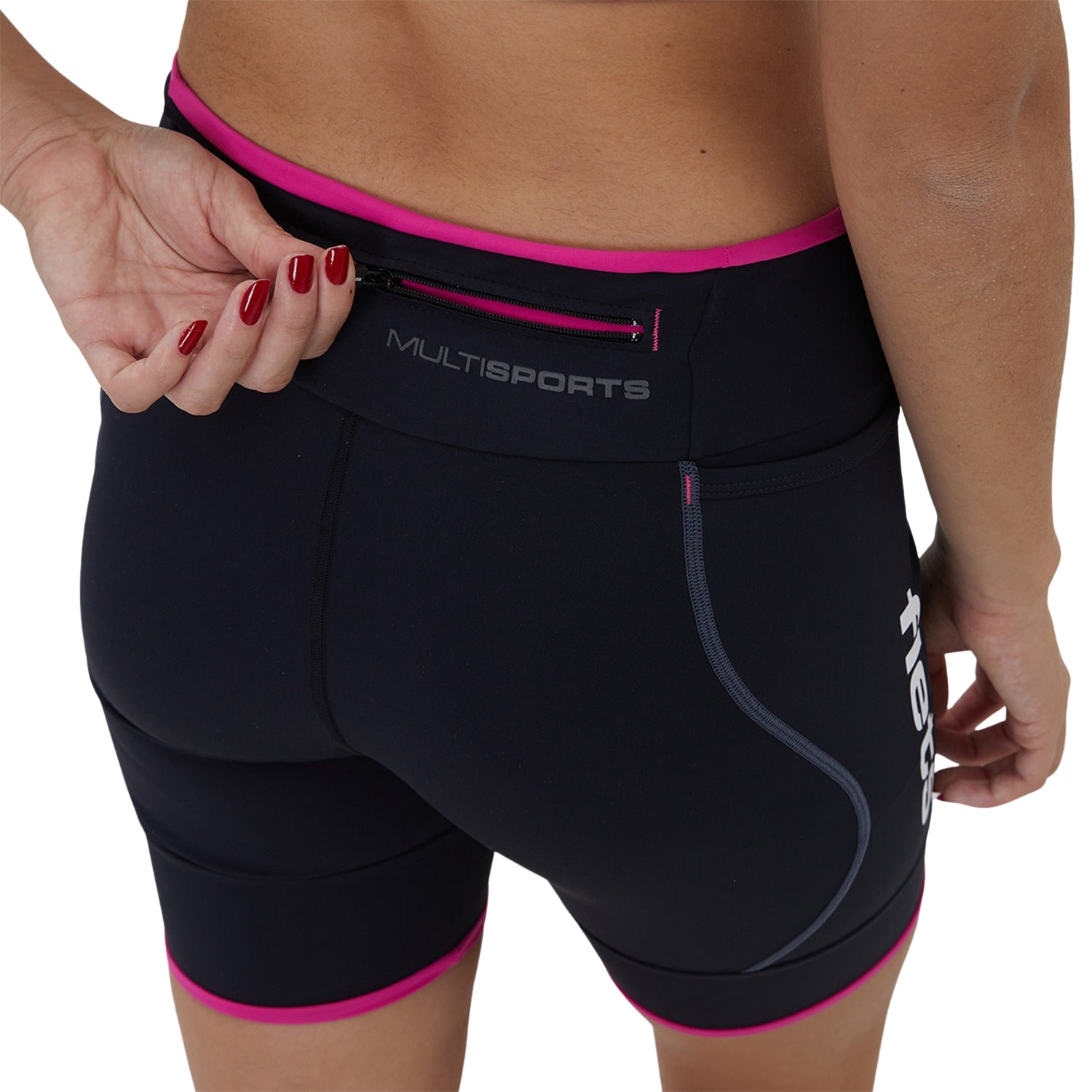 BERMUDA MULTISPORT RUN BOLSO PRETA COM ROSA FEMININA Bermuda Corrida Feminina Compressão Parte de Baixo Flets 