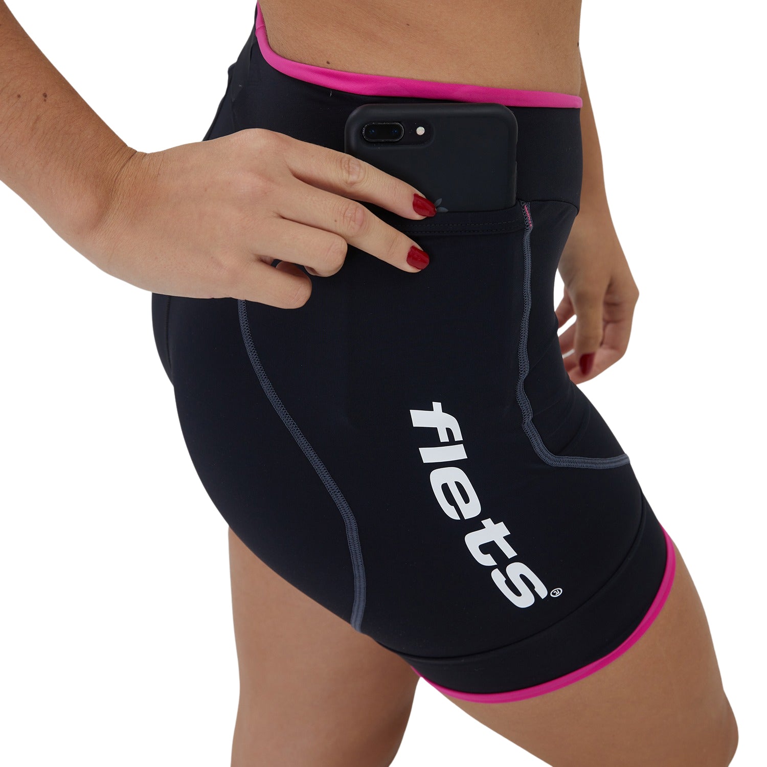 BERMUDA MULTISPORT RUN FIT PRETA COM ROSA FEMININA Bermuda Corrida Feminina Compressão Parte de Baixo Flets 