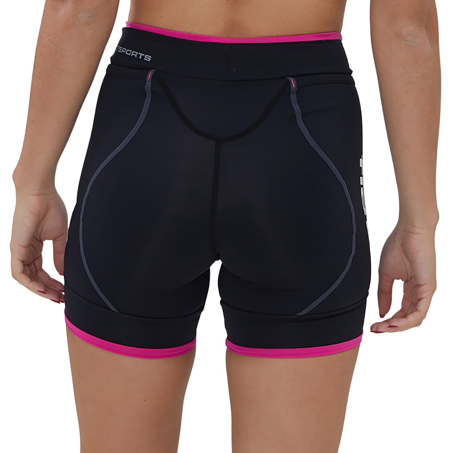 BERMUDA MULTISPORT RUN FIT PRETA COM ROSA FEMININA Bermuda Corrida Feminina Compressão Parte de Baixo Flets 