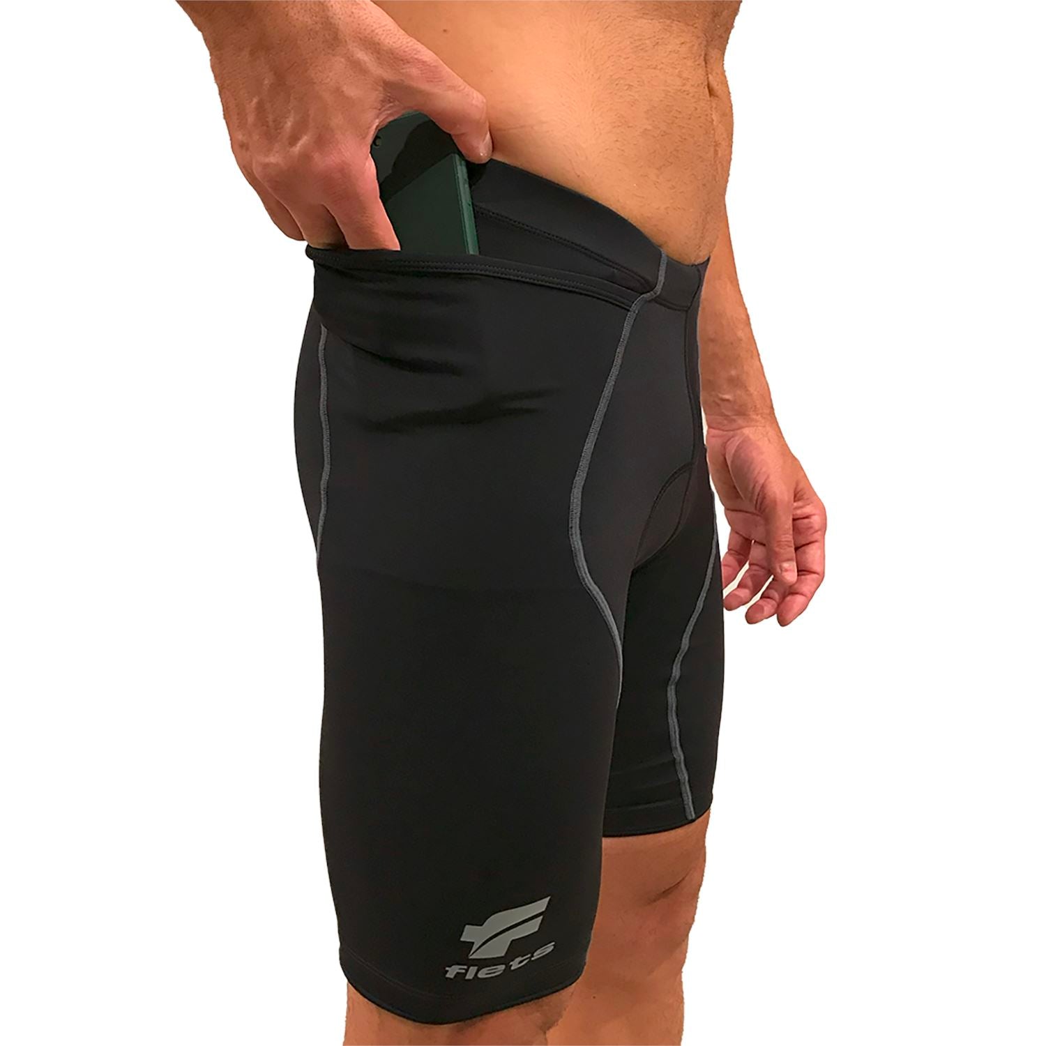 Bermuda NOVA CYCLETECH - Preto c/ ESTANHO | MASC Bermuda Ciclismo Basic Compressão Masculina Parte de Baixo FLETS 