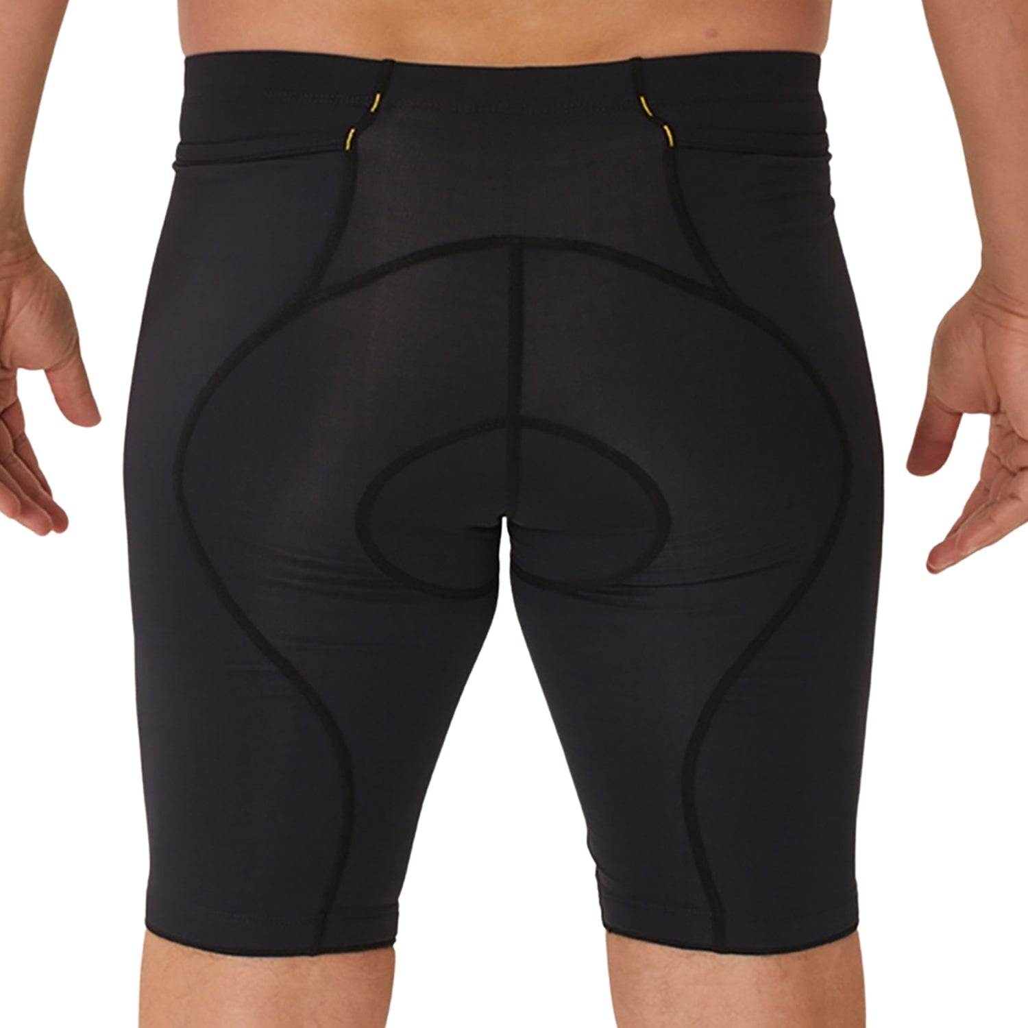 Bermuda TRIATHLON - Preta c/ Lateral FFE l logo F AMARELO l Masc Bermuda Triathlon Masculina Compressão Parte de Baixo Flets 