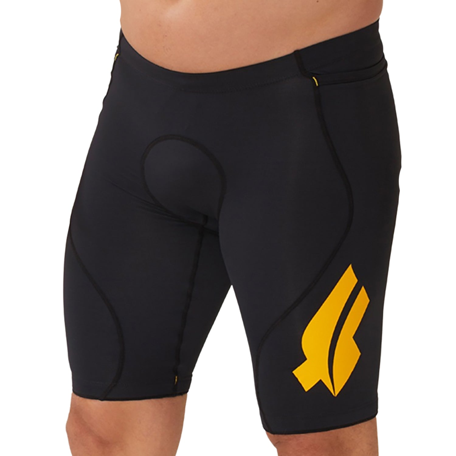 Bermuda TRIATHLON - Preta c/ Lateral FFE l logo F AMARELO l Masc Bermuda Triathlon Masculina Compressão Parte de Baixo Flets 