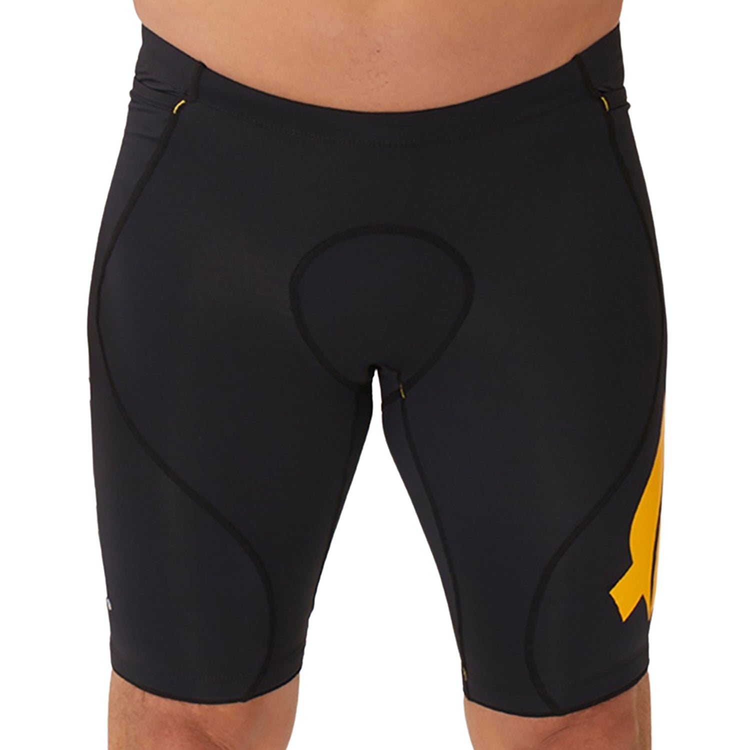 Bermuda TRIATHLON - Preta c/ Lateral FFE l logo F AMARELO l Masc Bermuda Triathlon Masculina Compressão Parte de Baixo Flets 
