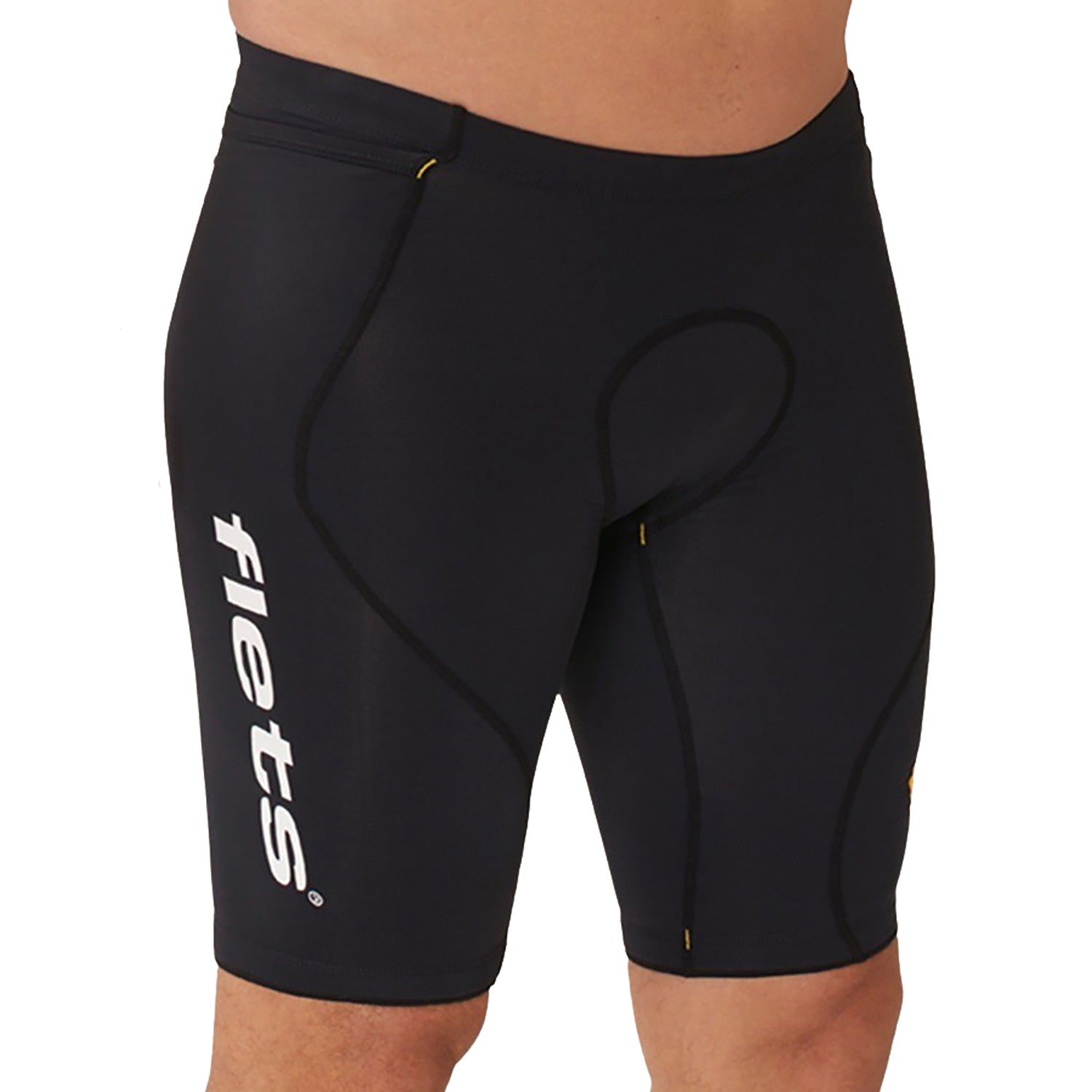 Bermuda TRIATHLON - Preta c/ Lateral FFE l logo F AMARELO l Masc Bermuda Triathlon Masculina Compressão Parte de Baixo Flets 