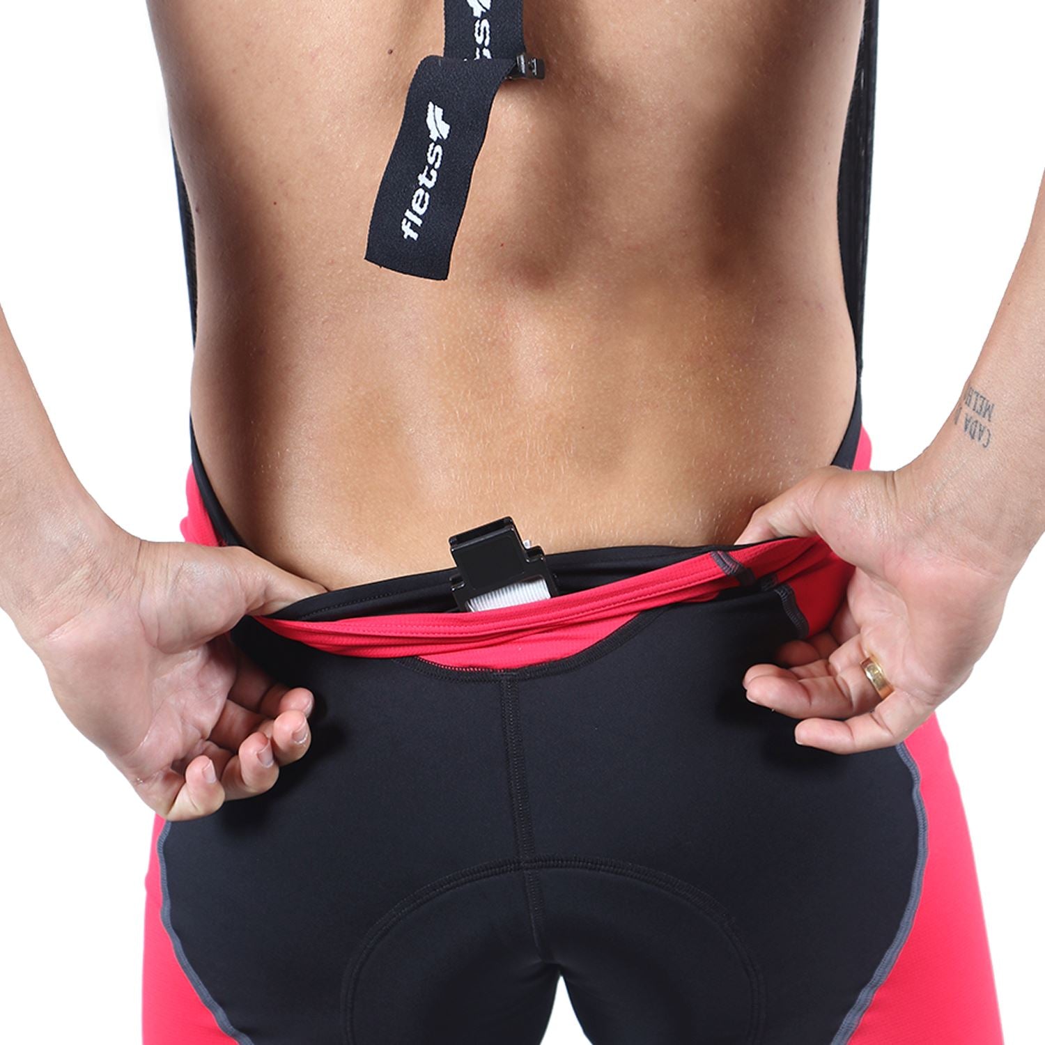 Bretelle Masc P&PEasy | Preto c/ Vermelho Bretelle Ciclismo Masculino Compressão Corpo Inteiro FLETS 