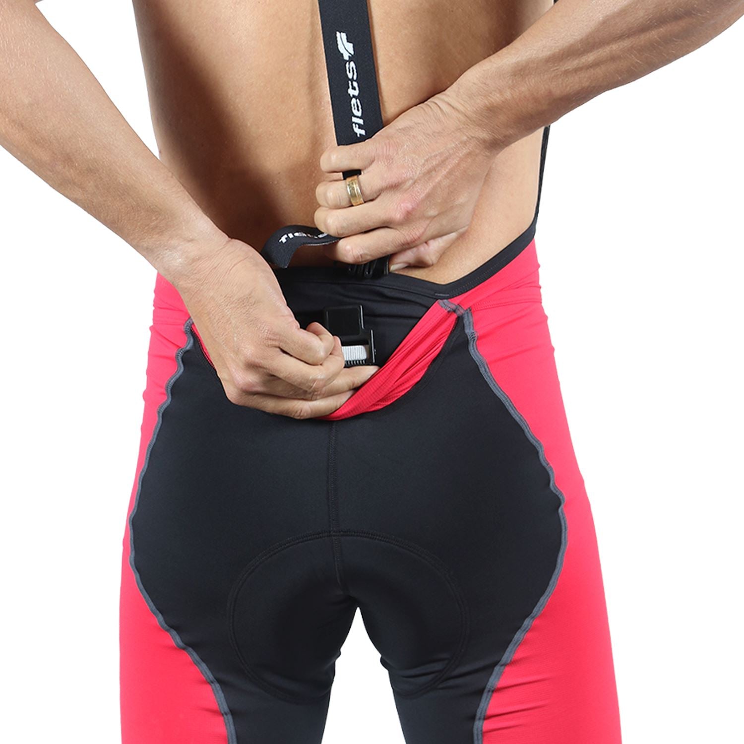 Bretelle Masc P&PEasy | Preto c/ Vermelho Bretelle Ciclismo Masculino Compressão Corpo Inteiro FLETS 