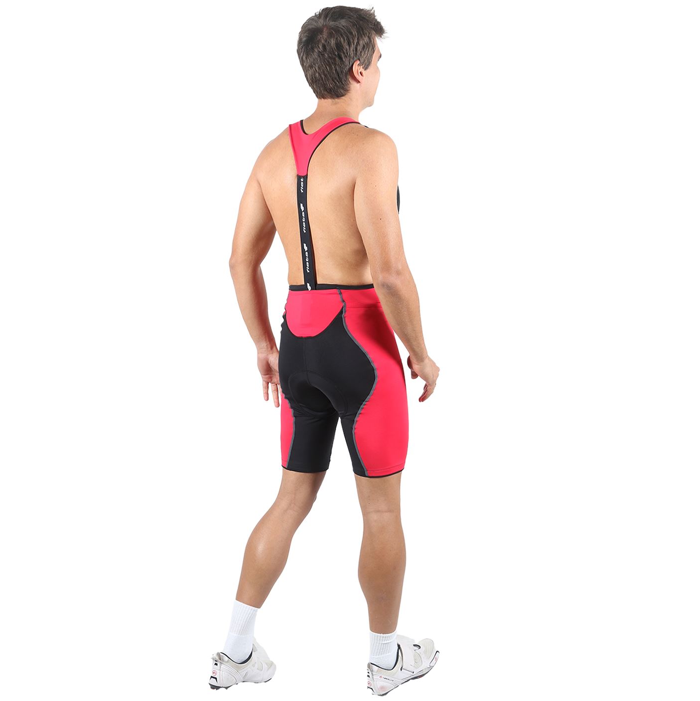 Bretelle Masc P&PEasy | Preto c/ Vermelho Bretelle Ciclismo Masculino Compressão Corpo Inteiro FLETS 