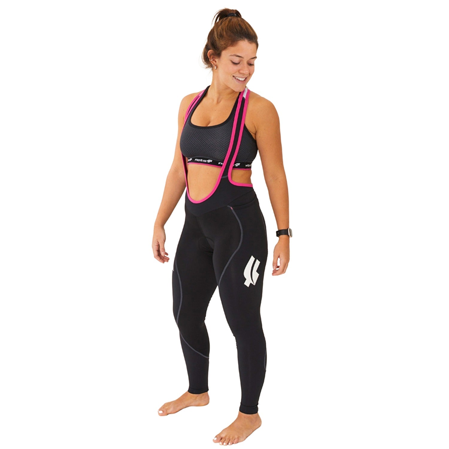 CALÇA BRETELLE BASIC COMPRESSION FEMININA COM DETALHE ROSA Calça Bretelle Ciclismo Feminina Compressão Flets 