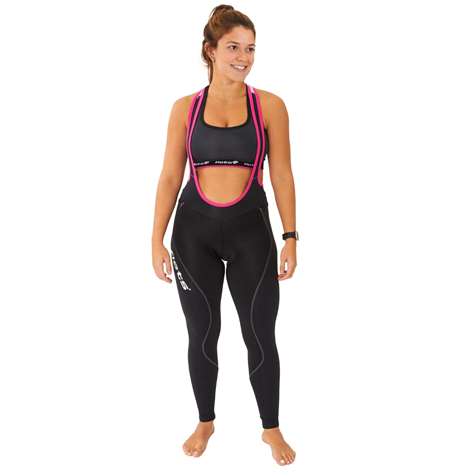 CALÇA BRETELLE BASIC COMPRESSION FEMININA COM DETALHE ROSA Calça Bretelle Ciclismo Feminina Compressão Flets 