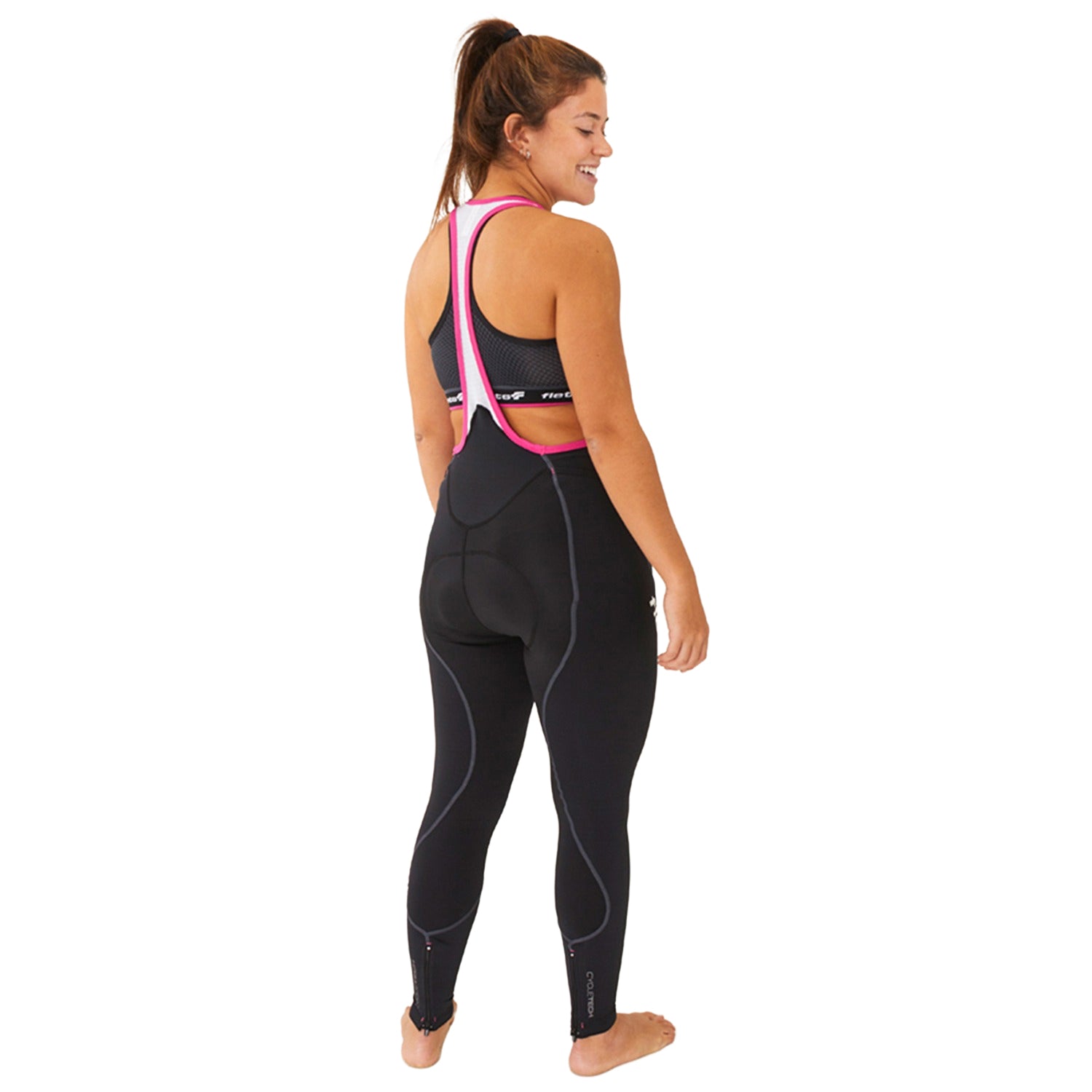 CALÇA BRETELLE BASIC COMPRESSION FEMININA COM DETALHE ROSA Calça Bretelle Ciclismo Feminina Compressão Flets 