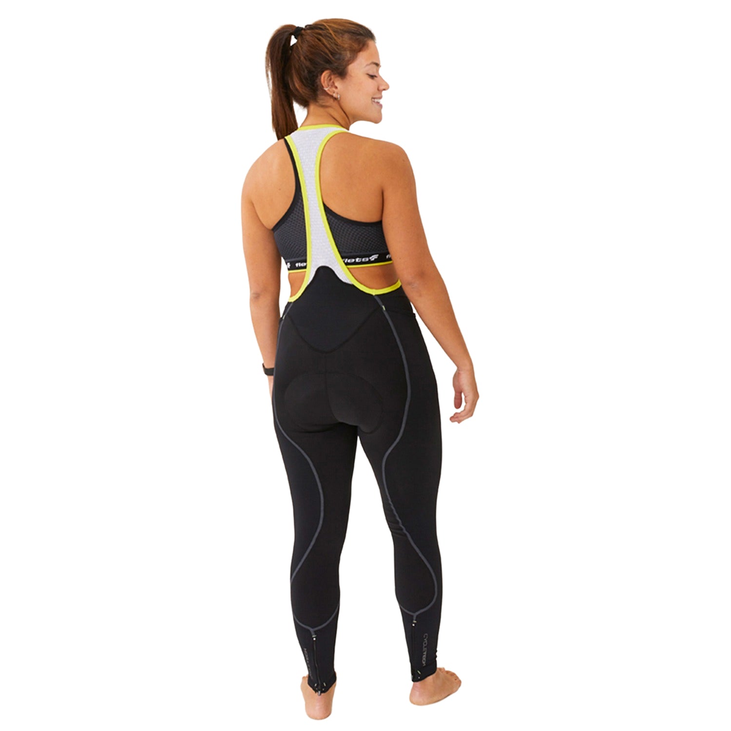 CALÇA BRETELLE BASIC COMPRESSION FEMININA COM DETALHE VERDE Calça Bretelle Ciclismo Feminina Compressão Flets 