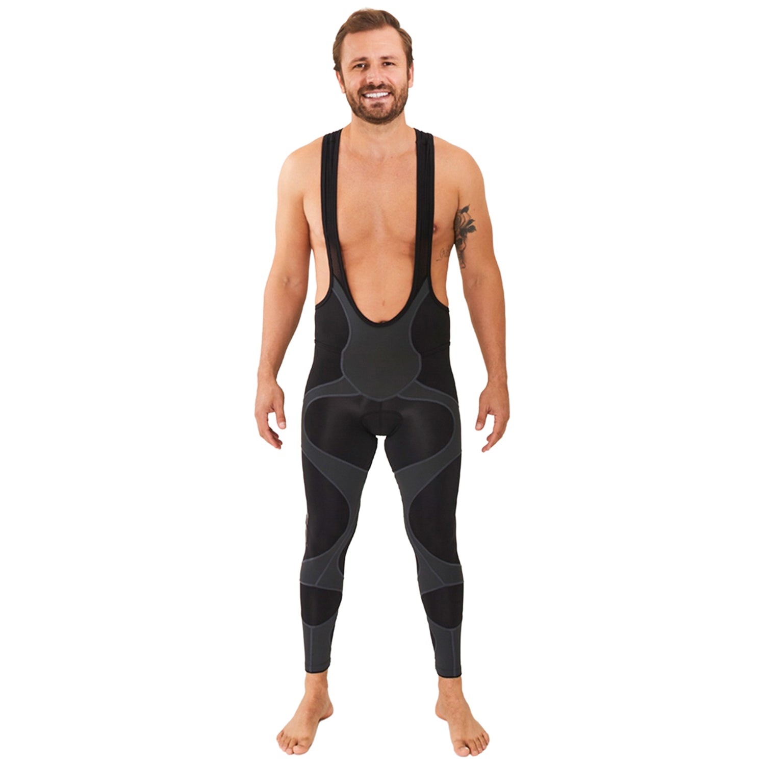 Calça Bretelle X3X COMPRESSION ULTRA - Preto e Estanho Calça Bretelle Ciclismo Masculina Compressão Corpo Inteiro Flets 