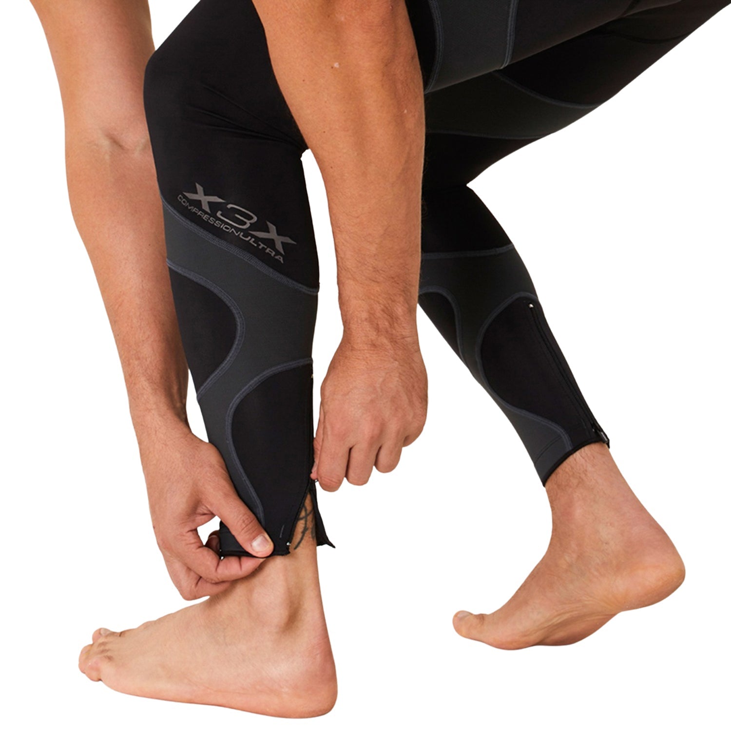 Calça Bretelle X3X COMPRESSION ULTRA - Preto e Estanho Calça Bretelle Ciclismo Masculina Compressão Corpo Inteiro Flets 